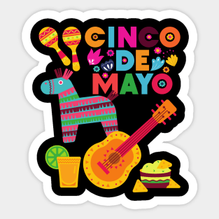 Cinco De Mayo Fun colorful celebration fifth may Mexican style cactus piñata Sombrero Sticker